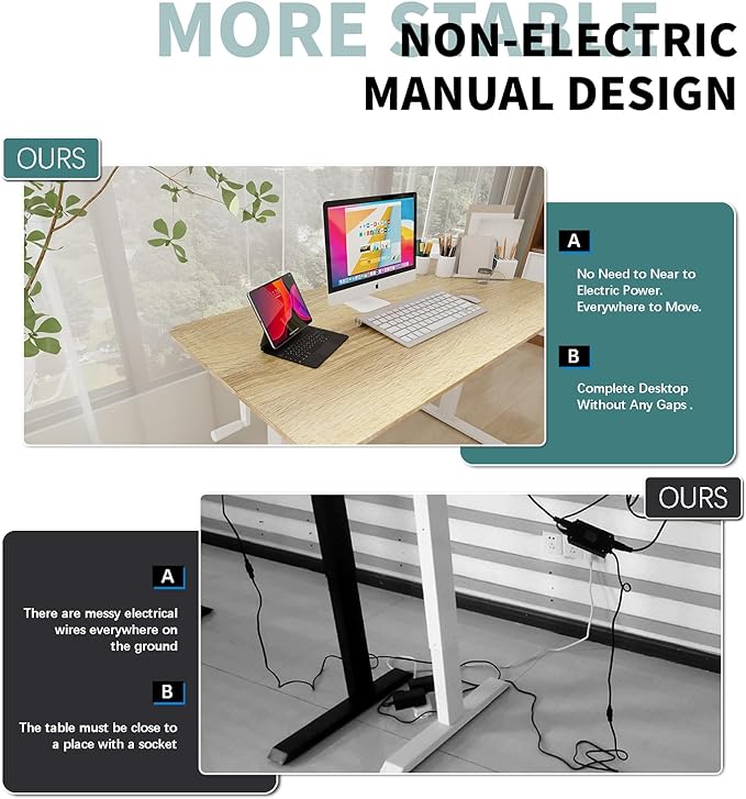 Whole Piece Desktop Manual Standing Desk Adjustable Height- Crank Stand Up Desk, Sit Stand Desk with Frame Computer Desk - LeafyLoom