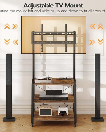 HOOBRO Rolling TV Stand with Mount and Power Outlet Up to 55 inch TV, Corner Entertainment Center, Small TV Stand with 3-Tier Storage Shelves for Living Room, Bedroom, Rustic Brown and Black BF66UDS01 - LeafyLoom