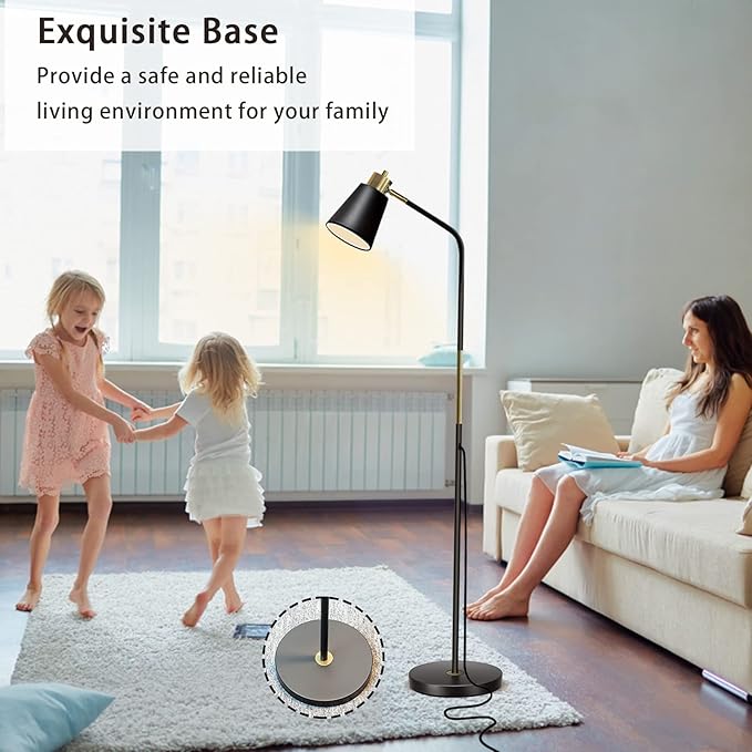 Floor Lamp, Dimmable Floor Lamps for Living Rooms & Bedrooms, Farmhouse Reading Lamp - Standing, Adjustable Metal Heads Indoor Task Lighting for Living Room Bedroom Office Home Décor (Black-01) - LeafyLoom