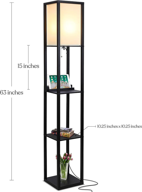 Brightech Maxwell – Modern Shelf Floor Lamp with USB Ports, Wireless Charging & Outlet – Versatile Corner Display and Lamp with Shelves, Storage Solution for Living Room, Office, Bedroom – Black - LeafyLoom