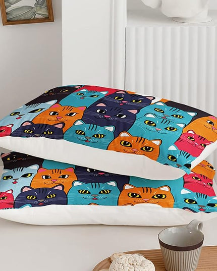 Axolotl Cartoon Cat Comforter Set Kids Bedding Twin Size,Cute Colorful Cat Bedding Set for Kids Boys Girls Adults Teens Room Decor,Kids Comforter Set All Season,1 Comforter 2 Pillow Cases - LeafyLoom