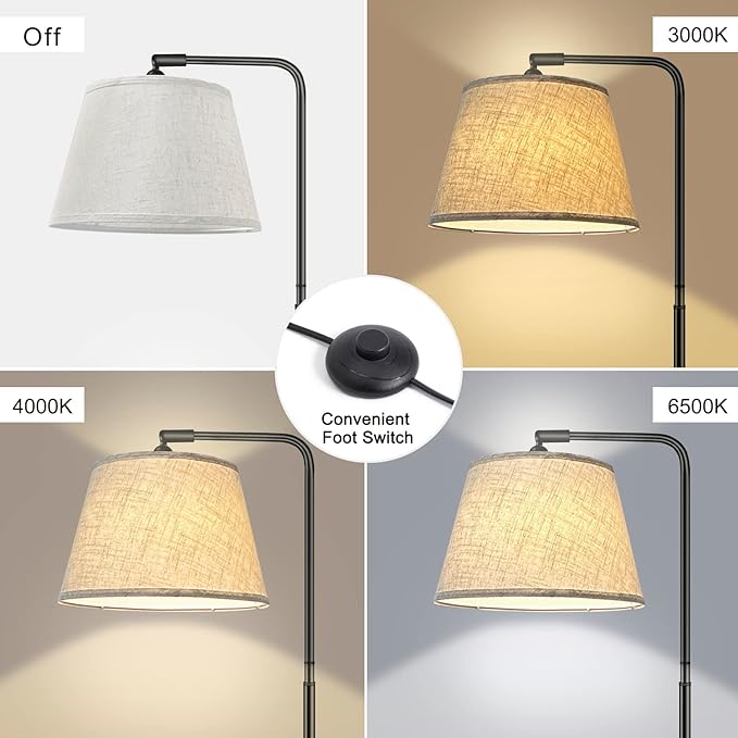 Floor Lamp with 3 Color Temperatures for Living Room Bedroom Office, 12W LED Bulb included, Modern Standing Lamp Tall Bright Corner Floor Lamp with Shade - LeafyLoom