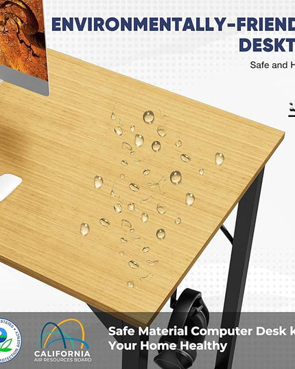 STATESVILLE 32 inch Small Computer Desk Writing Study Work Office Table Modern Simple with Storage Bag and Hook for Home Bedroom, Natural - LeafyLoom