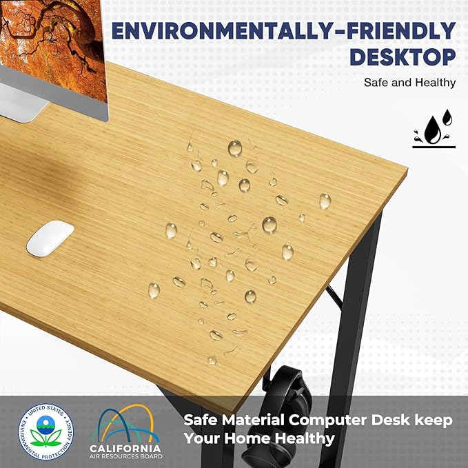 STATESVILLE 32 inch Small Computer Desk Writing Study Work Office Table Modern Simple with Storage Bag and Hook for Home Bedroom, Natural - LeafyLoom