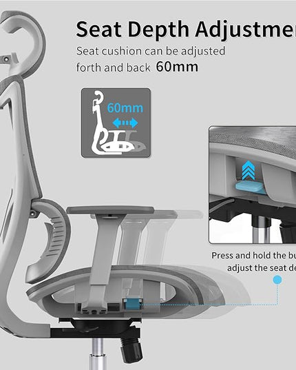 Ergonomic Office Chair with 3D Armrest, Big and Tall Computer Desk Chair with Adjustable Headrest, Seat Depth, Lumbar Support, Home Office Gaming Chair Light Grey - LeafyLoom