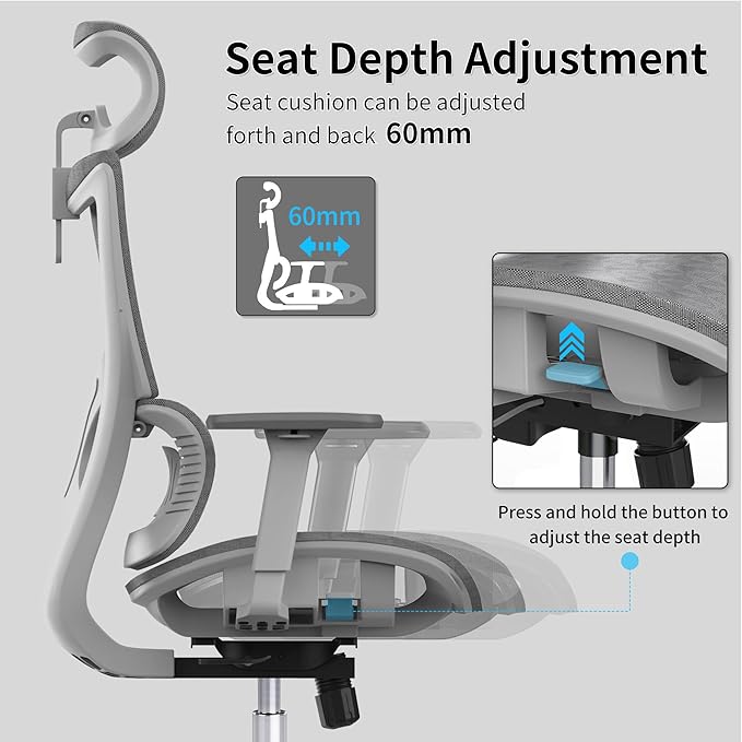 Ergonomic Office Chair with 3D Armrest, Big and Tall Computer Desk Chair with Adjustable Headrest, Seat Depth, Lumbar Support, Home Office Gaming Chair Light Grey - LeafyLoom