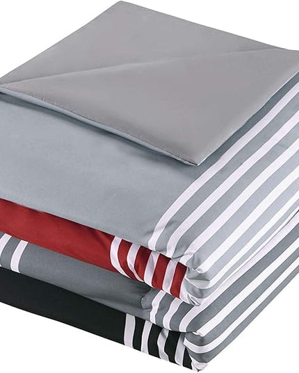 Comfort Spaces Twin Comforter Sets with Sheets - Bed in a Bag 6 Pieces Teen Bedding Sets Twin, Red and Grey Stripes Bedding Twin, College Twin Bed Set with 2 Side Pockets Bedroom Organizer - LeafyLoom
