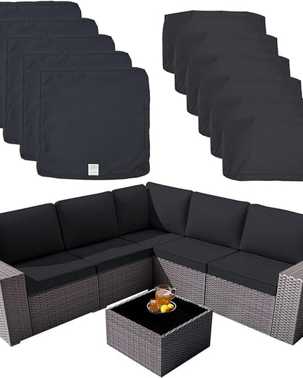 ClawsCover 11Pack Outdoor Seat and Back Cushions Replacement Covers Fit for 5-Seater 6Pieces Wicker Rattan Patio Furniture Conversation Set Sectional Couch Chairs,Dark Gray-Included Cover Only - LeafyLoom