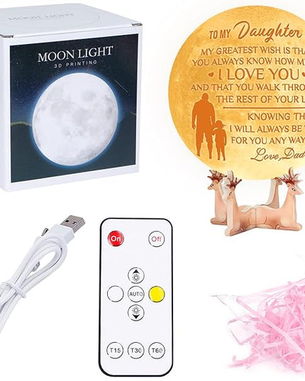 Personalized 3D Moon Lamp for Daughter,Personalized 5.9 Inch 3D Printing Moon Light Gift for Daughter Birthday Christmas Gift (for Daughter Dad-02) - LeafyLoom