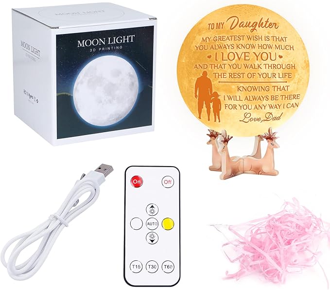Personalized 3D Moon Lamp for Daughter,Personalized 5.9 Inch 3D Printing Moon Light Gift for Daughter Birthday Christmas Gift (for Daughter Dad-02) - LeafyLoom