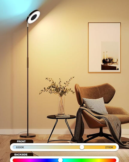 addlon RGB Floor Lamp, 2000LM LED Super Bright-Tall Standing with Alexa, App and Remote Control, Smart Modern Floor Lamp with Music Sync and 16 Million DIY Colors for Bedroom Living Room - LeafyLoom