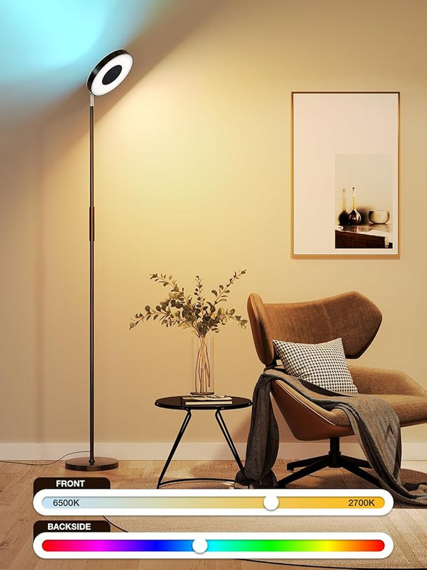 addlon RGB Floor Lamp, 2000LM LED Super Bright-Tall Standing with Alexa, App and Remote Control, Smart Modern Floor Lamp with Music Sync and 16 Million DIY Colors for Bedroom Living Room - LeafyLoom