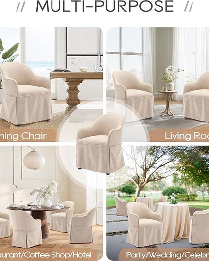 COLAMY Modern Accent Dining Chair Set of 2, Barrel Accent Armchair, 20 Inch Dining Chair with Cover, Chair with Back for Kitchen,Dining Room,Beige - LeafyLoom