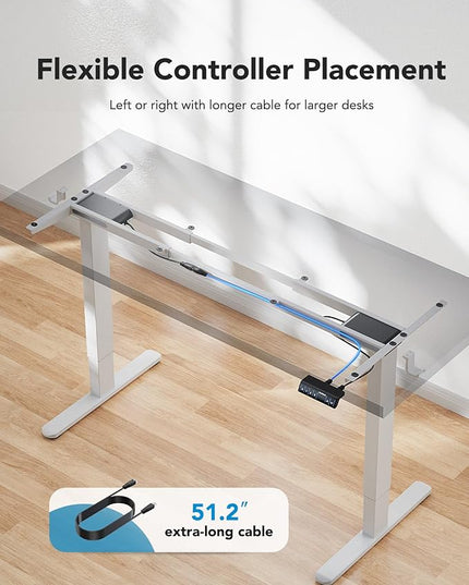 HUANUO 265 lbs Dual Motor Electric Standing Desk Frame, Thick T-Shaped Desk Legs Made of Automotive-Grade Steel, for Max 90″ x 31.5″ Desktop, Height Adjustable Desk Frame for Home Office, Frame Only - LeafyLoom