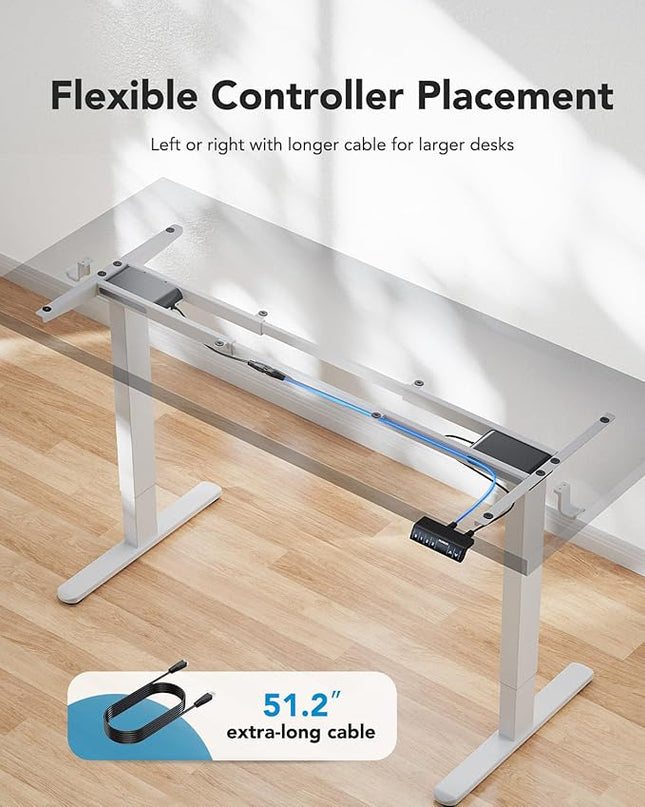 HUANUO 265 lbs Dual Motor Electric Standing Desk Frame, Thick T-Shaped Desk Legs Made of Automotive-Grade Steel, for Max 90″ x 31.5″ Desktop, Height Adjustable Desk Frame for Home Office, Frame Only - LeafyLoom