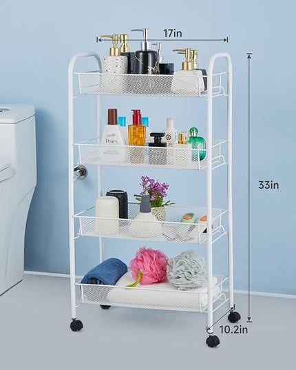 SUBMARINE 4 Tier Rolling Cart, Household Storage Rolling Cart, Rolling Carts with Wheels, Storage Shelves for Kitchens, Bathrooms, Bedrooms, Cabinets, Small Space Storage Cart - LeafyLoom