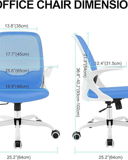 KERDOM Office Chair, Ergonomic Desk Chair, Breathable Mesh Computer Chair, Comfy Swivel Task Chair with Flip-up Armrests and Adjustable Height - LeafyLoom