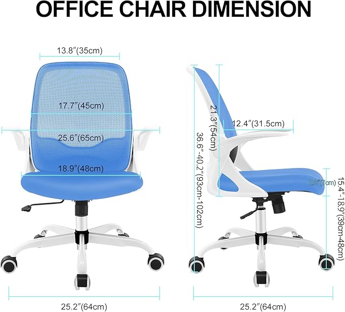 KERDOM Office Chair, Ergonomic Desk Chair, Breathable Mesh Computer Chair, Comfy Swivel Task Chair with Flip-up Armrests and Adjustable Height - LeafyLoom