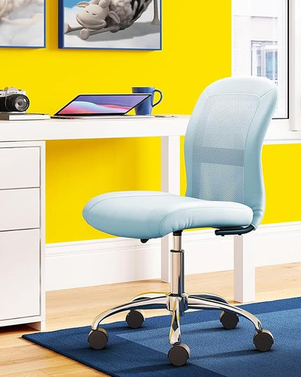 Serta Essential Armless Desk Chair Small TaskChair with Wheels, Breathable Mesh Back, SertaQuality Foam Cushion Seat for Comfort, Functional, Lightweight and Versatile, Task, Sky Blue - LeafyLoom