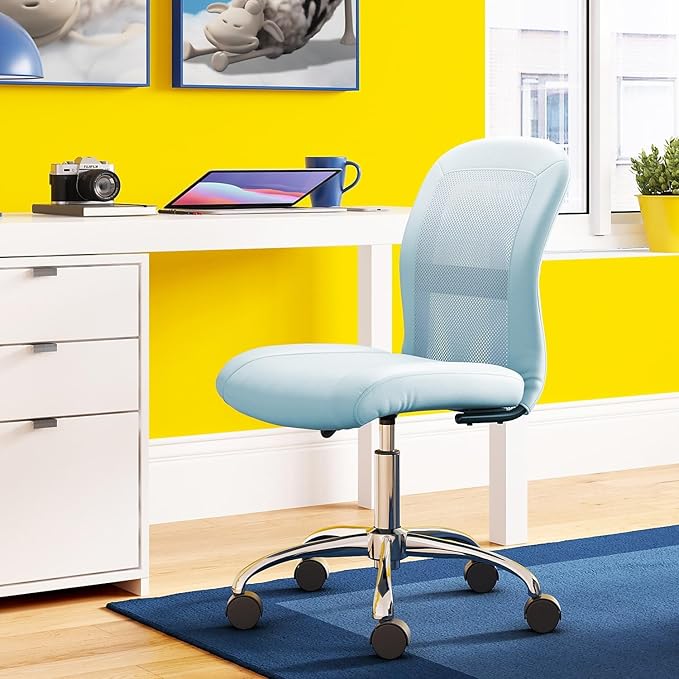 Serta Essential Armless Desk Chair Small TaskChair with Wheels, Breathable Mesh Back, SertaQuality Foam Cushion Seat for Comfort, Functional, Lightweight and Versatile, Task, Sky Blue - LeafyLoom