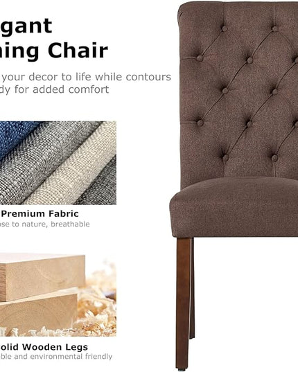 COLAMY Button Tufted Dining Chairs Set of 4, Parsons Upholstered Fabric Dining Room Chairs Kitchen Chairs with Wood Legs and Padded Seat, Brown - LeafyLoom