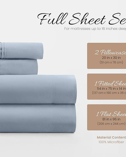 Linen Market Bed Sheets for Full Size Bed (Light Blue) - Sleep Better Than Ever with These Soft and Cooling Full Sheets - Deep Pocket Fits 16" Thick Beds - 4 Piece Full Sheet Set - LeafyLoom