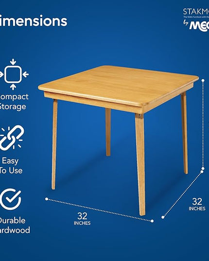MECO Stakmore Straight Edge Solid Wood Folding Card Table, Folds to Deep 3.38 Inches for Easy Storage, 29.5″H x 32″W x 32″D, Oak Finish - LeafyLoom