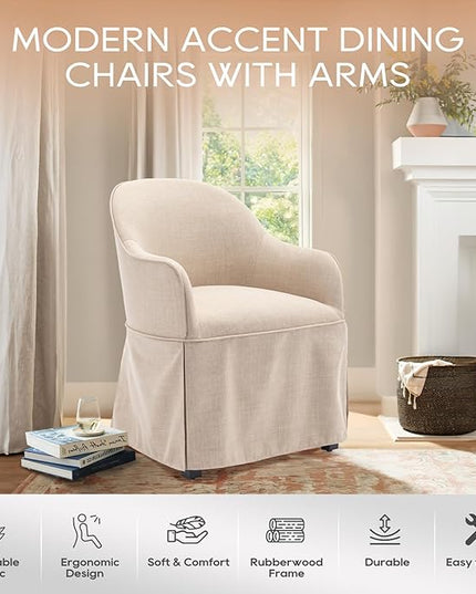 COLAMY Modern Accent Dining Chair Set of 2, Barrel Accent Armchair, 20 Inch Dining Chair with Cover, Chair with Back for Kitchen,Dining Room,Beige - LeafyLoom