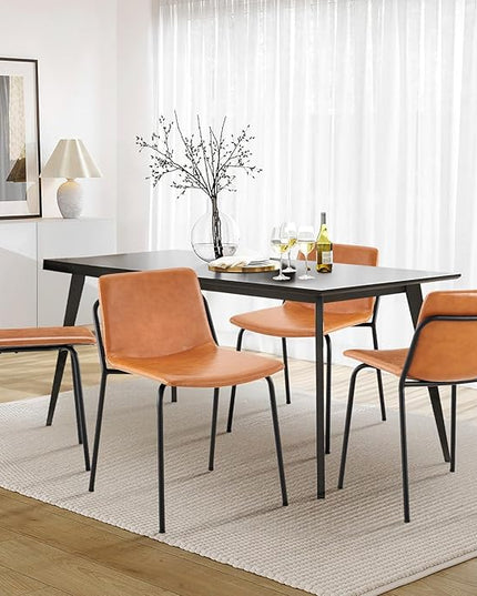 COLAMY Leather Dining Chairs Set of 6, Kitchen Dining Chairs with Back with Metal Legs for Kitchen Dining Living Room Restaurant Shop, Light Brown - LeafyLoom