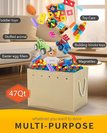 Toy Storage Box + Play Mat for Kids Toy Chest Organizer Toy Box for Toddlers Boys Girls Kids Toy Storage Organizer Storage Bins with Lids Large Toy Box Children's Rooms Nursery Playroom(ivory) - LeafyLoom