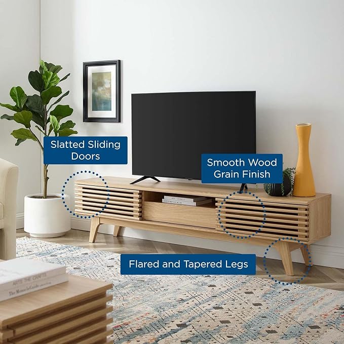 Modway Render Mid-Century Modern Low Profile 70 Inch TV Stand in Oak, 70" - LeafyLoom