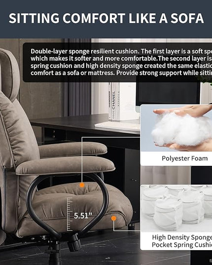 Office Chair Big and Tall, High Back Home Office Chair 400 lbs, Executive Office Chair with Ottoman, Ergonomic Office Chair with Padded Armrest, Swivel Computer Chair PU Leather (Grey) - LeafyLoom