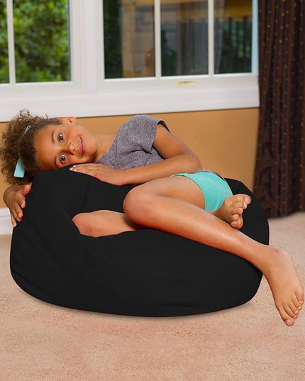 Posh Creations Bean Bag Chair for Kids, Teens, and Adults Includes Removable and Machine Washable Cover, Solid Black, 27in - Medium - LeafyLoom