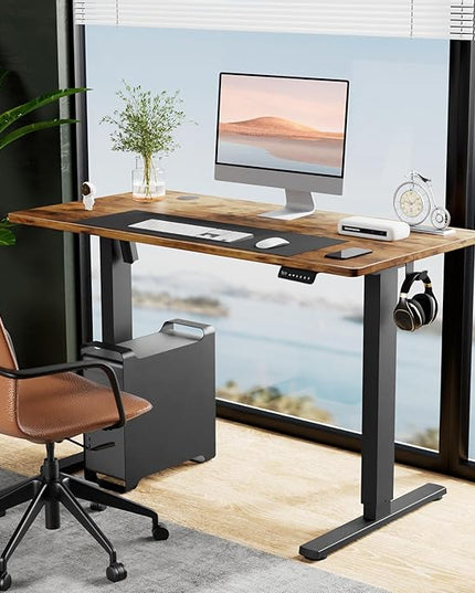 SMUG Electric Standing Desk, 63 x 24 Inch, Modern Style, Adjustable Height, 154 lbs Capacity, with Memory Presets, for Home Office, Rustic Brown - LeafyLoom
