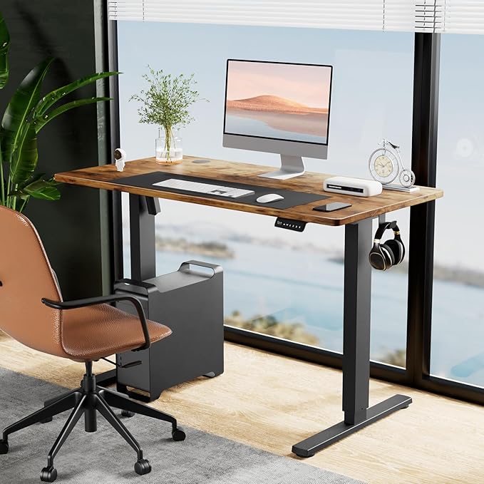 SMUG Electric Standing Desk, 63 x 24 Inch, Modern Style, Adjustable Height, 154 lbs Capacity, with Memory Presets, for Home Office, Rustic Brown - LeafyLoom
