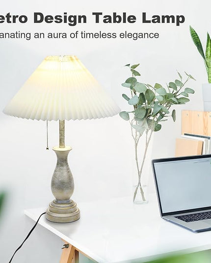 Farmhouse Table Lamp with Pull Chain Switch Control 3-Way Dimmable Table Lamp, Modern Nightstand Lamp Bedside Desk Lamp with Fabric Shade for Living Room Bedroom Hotel (Metal-Pack-01) - LeafyLoom