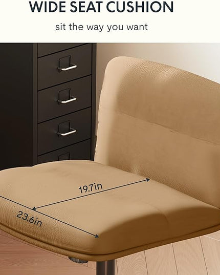 FLEXISPOT Cross Legged Office Chair for Vanity Desk Criss Cross Chair with Wheels Vanity Chair Armless Home Office Desk Chair Comfy Wide Seat Cushion(Coffee Brown) - LeafyLoom