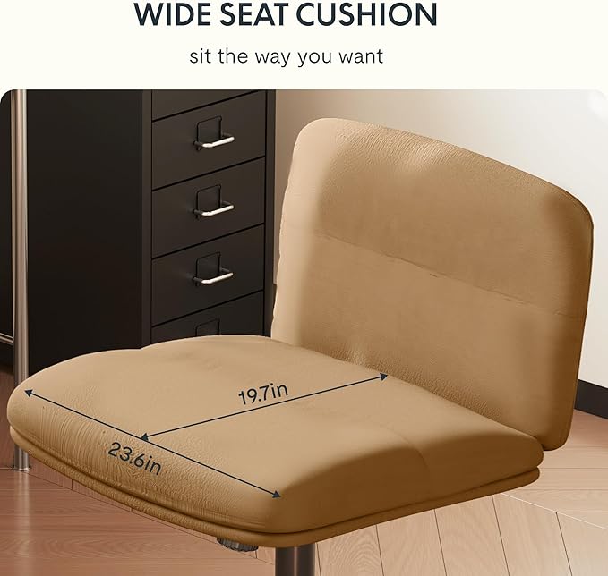 FLEXISPOT Cross Legged Office Chair for Vanity Desk Criss Cross Chair with Wheels Vanity Chair Armless Home Office Desk Chair Comfy Wide Seat Cushion(Coffee Brown) - LeafyLoom