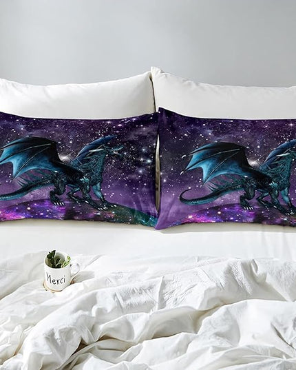 Erosebridal Dragon Bedding Set Purple Nebula Comforter Set King Size Mysterious Outer Space Duvet Set Trippy Bedding Set for Kids Boys Girls Teens Room Decor, Safari Wildlife Animals Quilt Set - LeafyLoom
