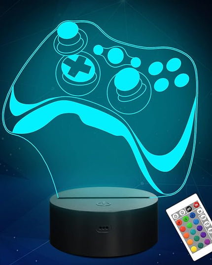 Attivolife Gamepad 3D Lamp, Hologram Illusion Controller Night Light for Kid, 16 Colors Changing & Remote Dimmer Control, Cool Boy Girl Video Gaming Room Accessories as Xmas Birthday Gift for Teen - LeafyLoom
