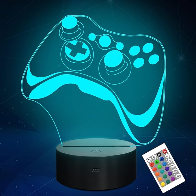 Attivolife Gamepad 3D Lamp, Hologram Illusion Controller Night Light for Kid, 16 Colors Changing & Remote Dimmer Control, Cool Boy Girl Video Gaming Room Accessories as Xmas Birthday Gift for Teen - LeafyLoom