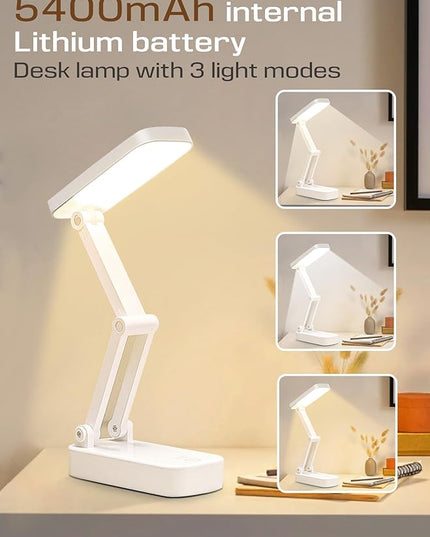LED Desk Lamp, Foldable & Portable Light Rechargeable 5400mAh Reading Lamps,3 Color Modes Dimmable Portable Small Desk Light for Office, Home, Dormitory - LeafyLoom