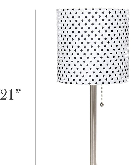 Simple Designs LT1076-BND Tapered Fabric Drum Shade Table Lamp, Brushed Nickel and Polka Dot - LeafyLoom