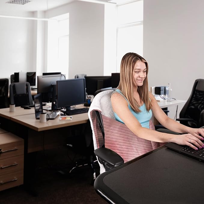 The Original Office Chair Blanket by SnuggleBack; Cozy Comfy Office Desk Chair Wrap Attaches for Convenient Heat and Hands-Free. Stay Warm In The Winter or Summer. Black Faux Fur with Sherpa Fleece - LeafyLoom