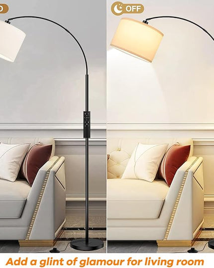 Arc Floor Lamps for Living Room,Modern Standing Lamp with Remote Control,Tall Lamp with Stepless Dimmable,5 Color temperatures,Over Couch Arched Reading Light for Bedroom,Office(Bulb Included) - LeafyLoom