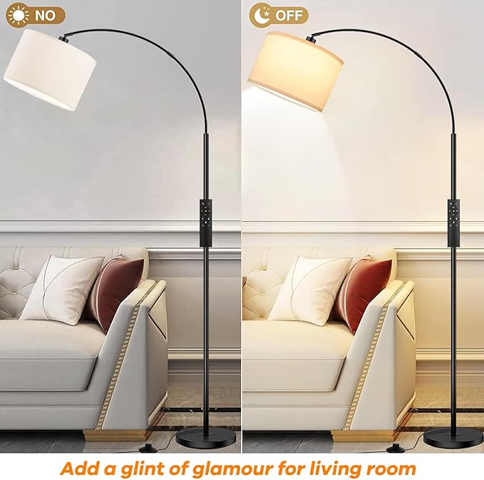 Arc Floor Lamps for Living Room,Modern Standing Lamp with Remote Control,Tall Lamp with Stepless Dimmable,5 Color temperatures,Over Couch Arched Reading Light for Bedroom,Office(Bulb Included) - LeafyLoom