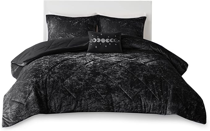 Intelligent Design Queen Comforter Set, Velvet Comforter Set , Luxury Diamond Quilting Comforter Set, Fluffy Comforter Bed Set with Decorative Pillowand 2 Shams, 4 Piece Black, Full/Queen - LeafyLoom