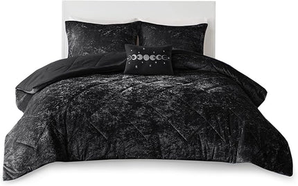 Intelligent Design Twin Comforter Set, Velvet Comforter Set , Luxury Diamond Quilting Comforter Set, Fluffy Comforter Bed Set with Decorative Pillowand 1 Sham, 3 Piece Black, Twin/Twin XL - LeafyLoom