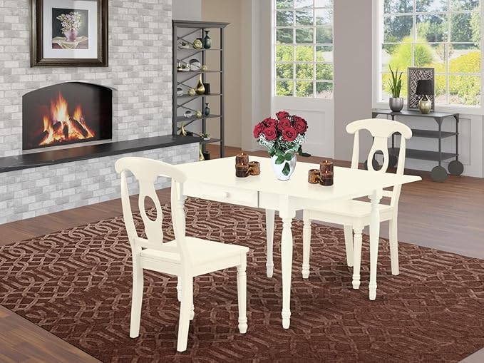 East West Furniture MZKE3-LWH-W Monza 3 Piece Kitchen Set Contains a Rectangle Table with Dropleaf and 2 Dining Room Chairs, 36x54 Inch - LeafyLoom