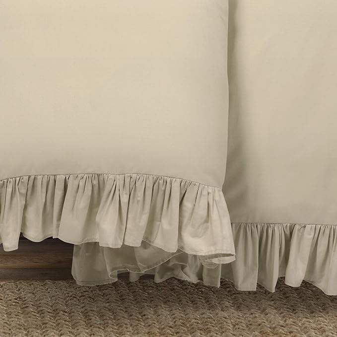 Lush Decor Reyna Ruffle 100% Cotton Duvet Cover Set - 3 Piece Cozy Ruffled Bedding Set - Timeless Elegance and Comfort - Full/ Queen, Wheat - LeafyLoom